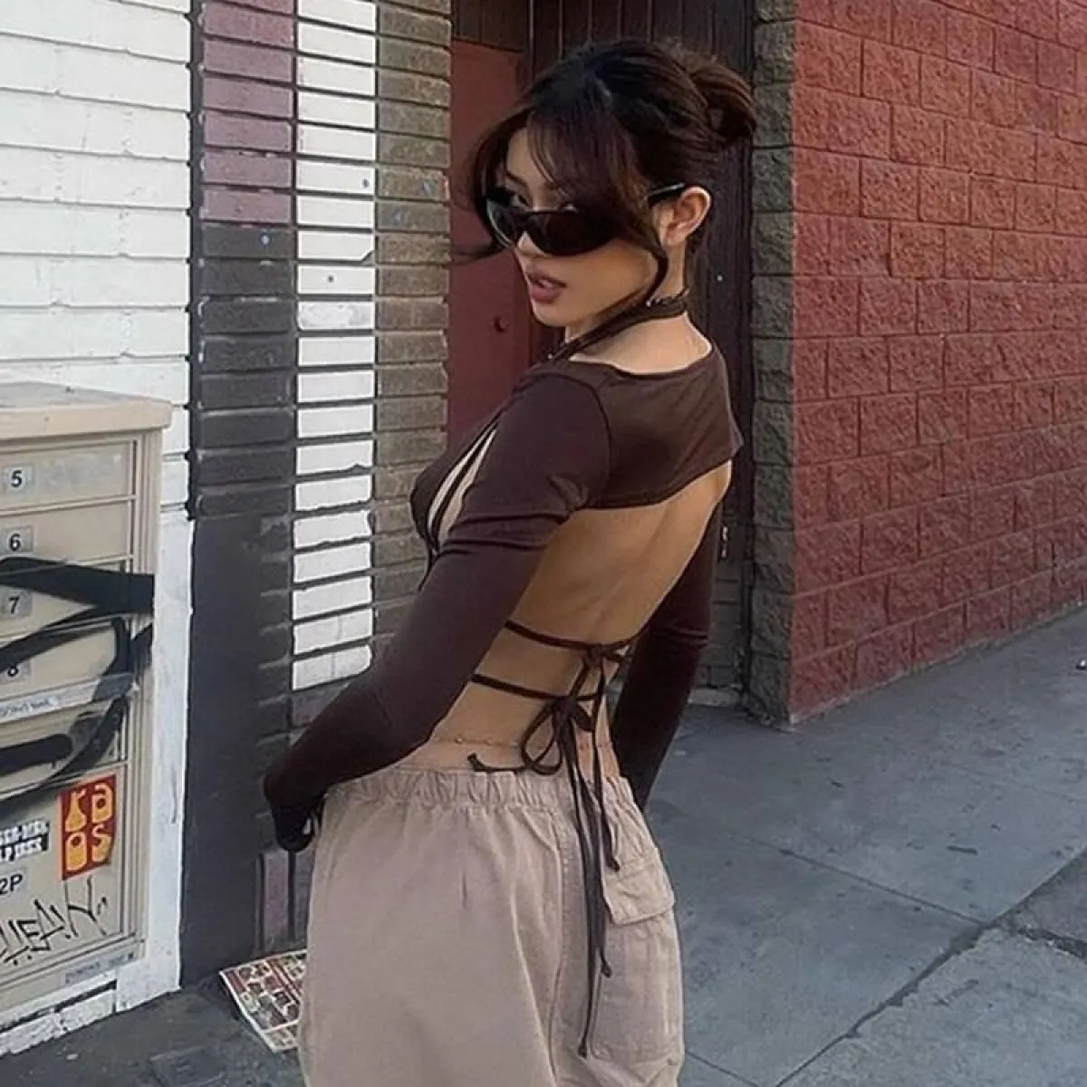 Backless Long Sleeve Crop Tops - Image 20