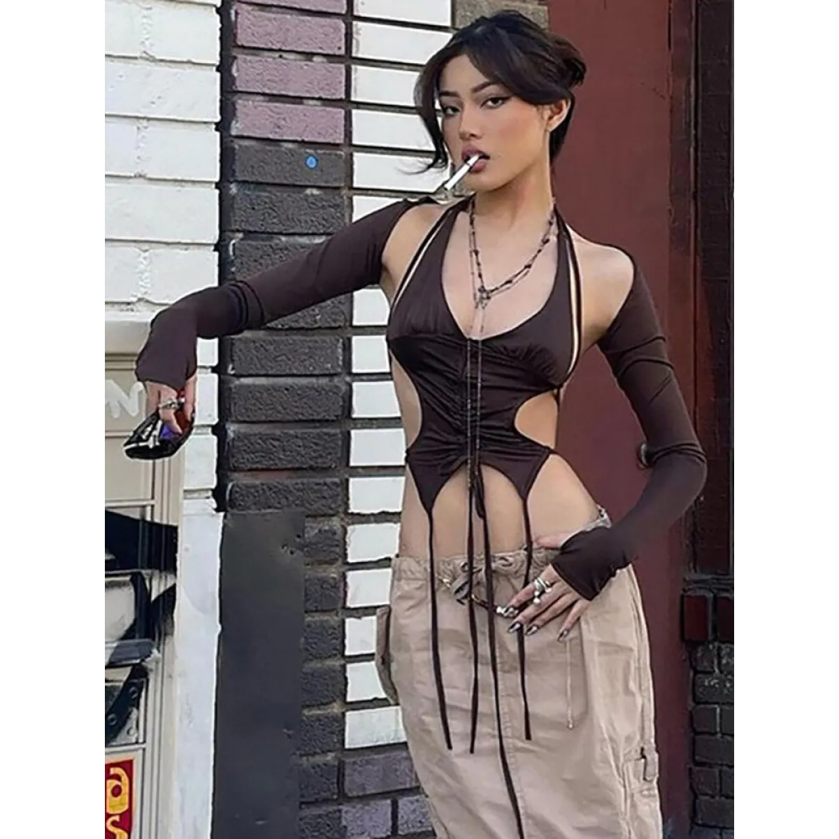 Backless Long Sleeve Crop Tops - Image 33