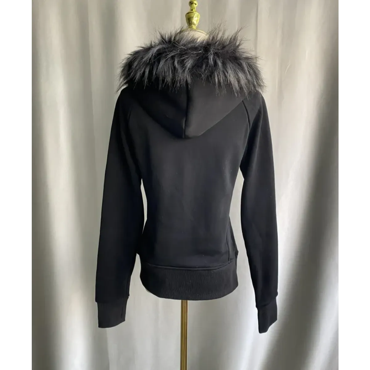 Black Gothic Grunge Fur Hooded Jacket - Image 6