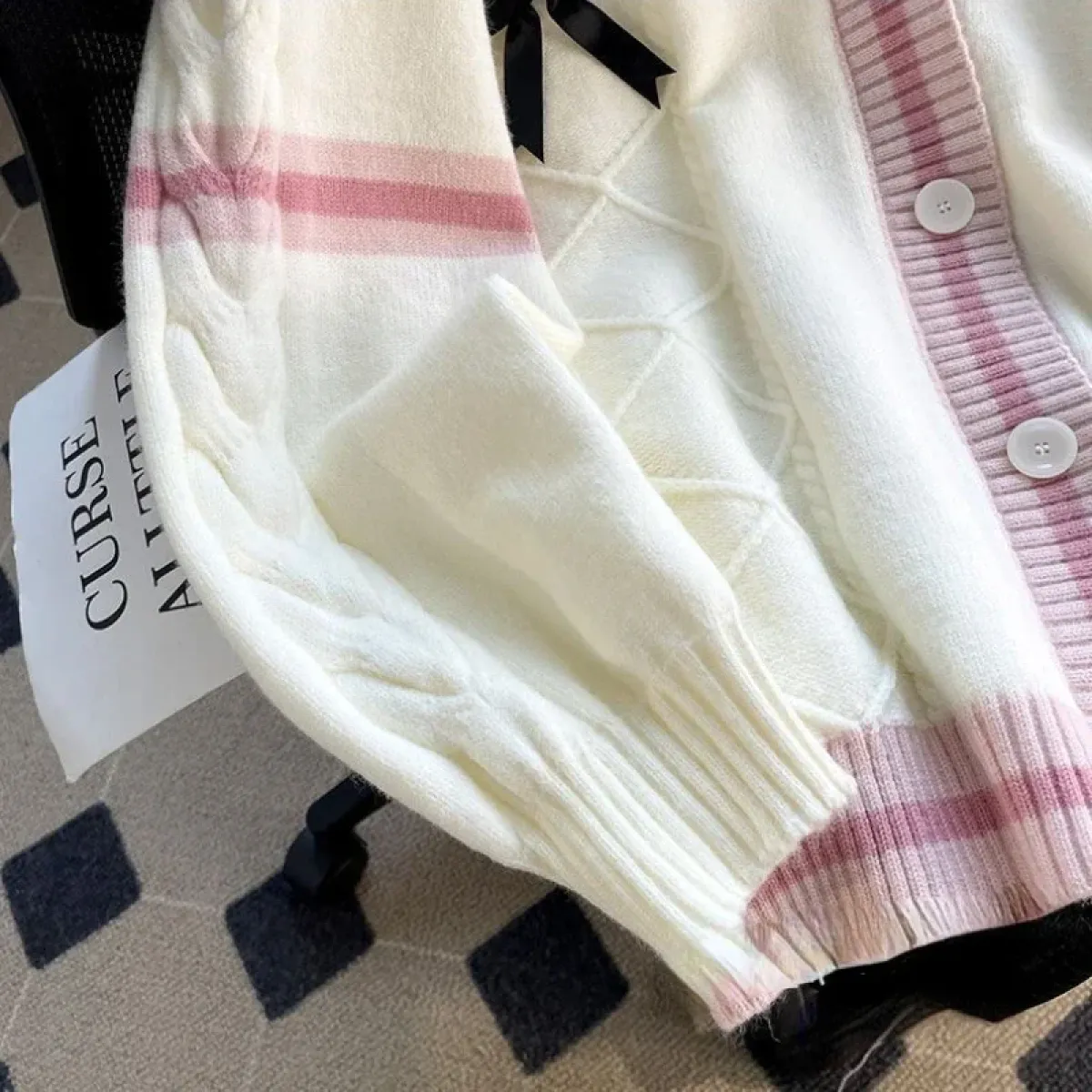 Bow Knit Cardigan – Kawaii Preppy Lolita Sweater - Image 6