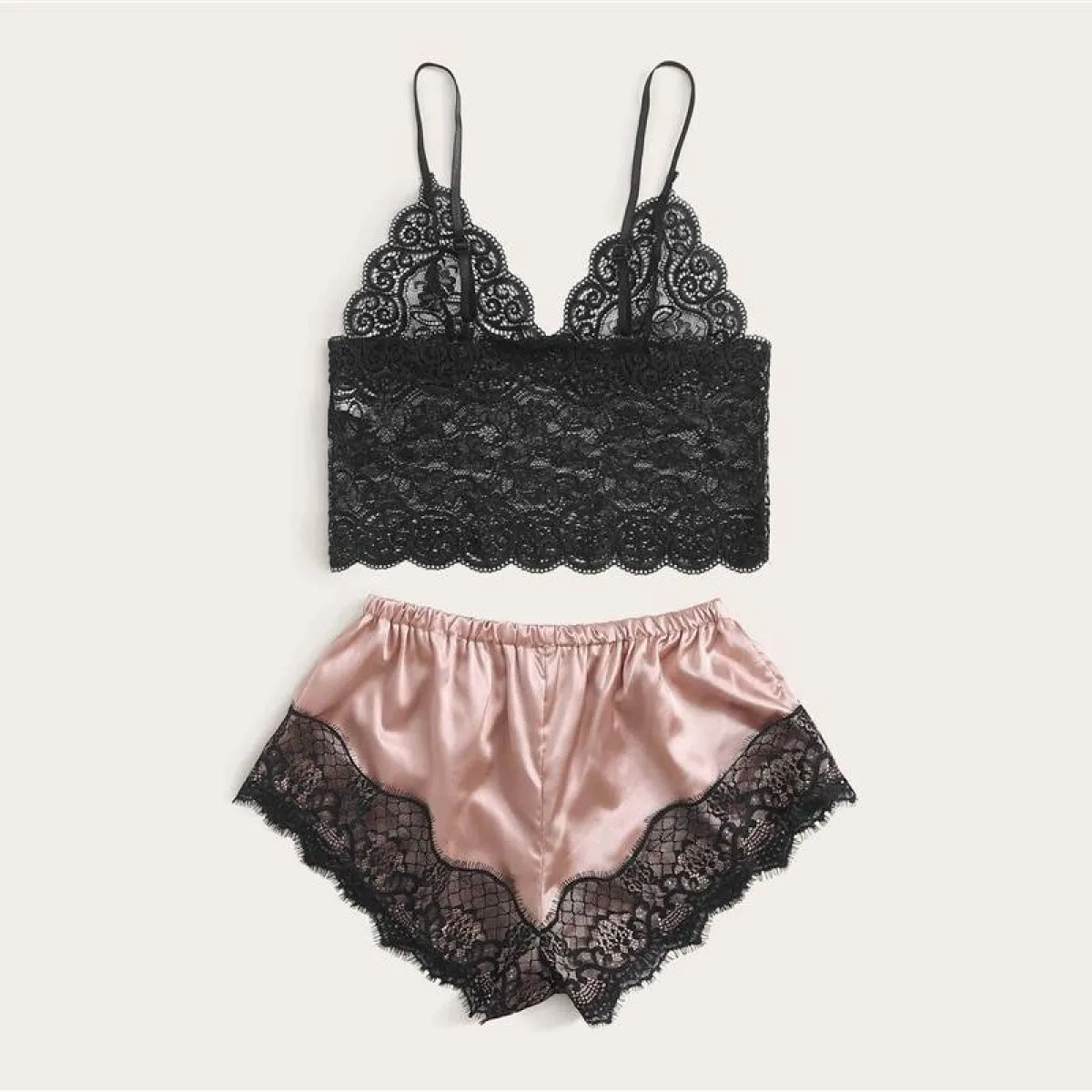 Floral Lace Bralette with Satin Shorts Set for Women - Image 4