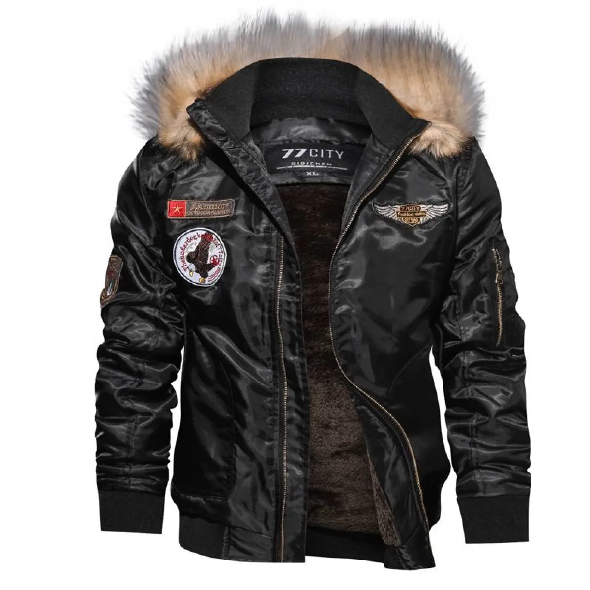 Fur Collar Military Flight Jacket - Image 3
