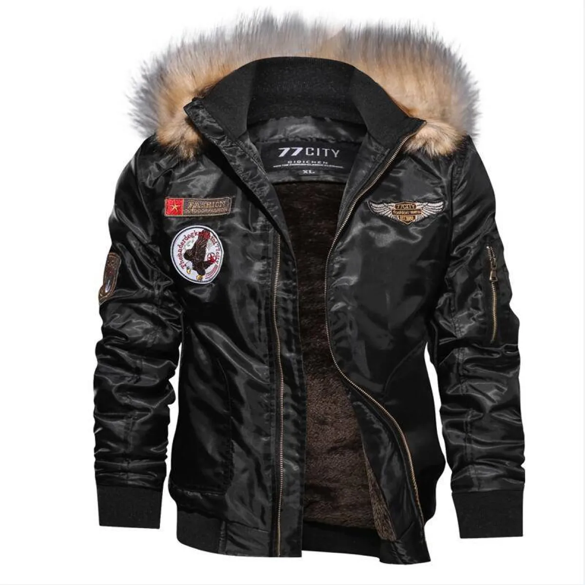 Fur Collar Military Flight Jacket - Image 9