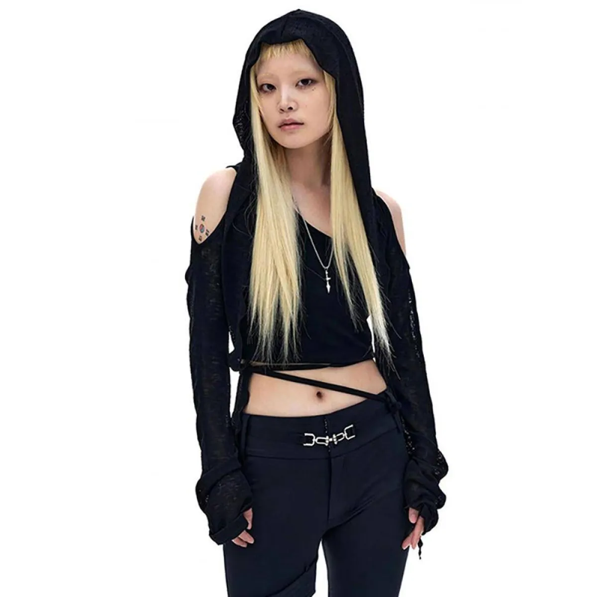 Hooded Long Sleeve Crop Top - Image 21