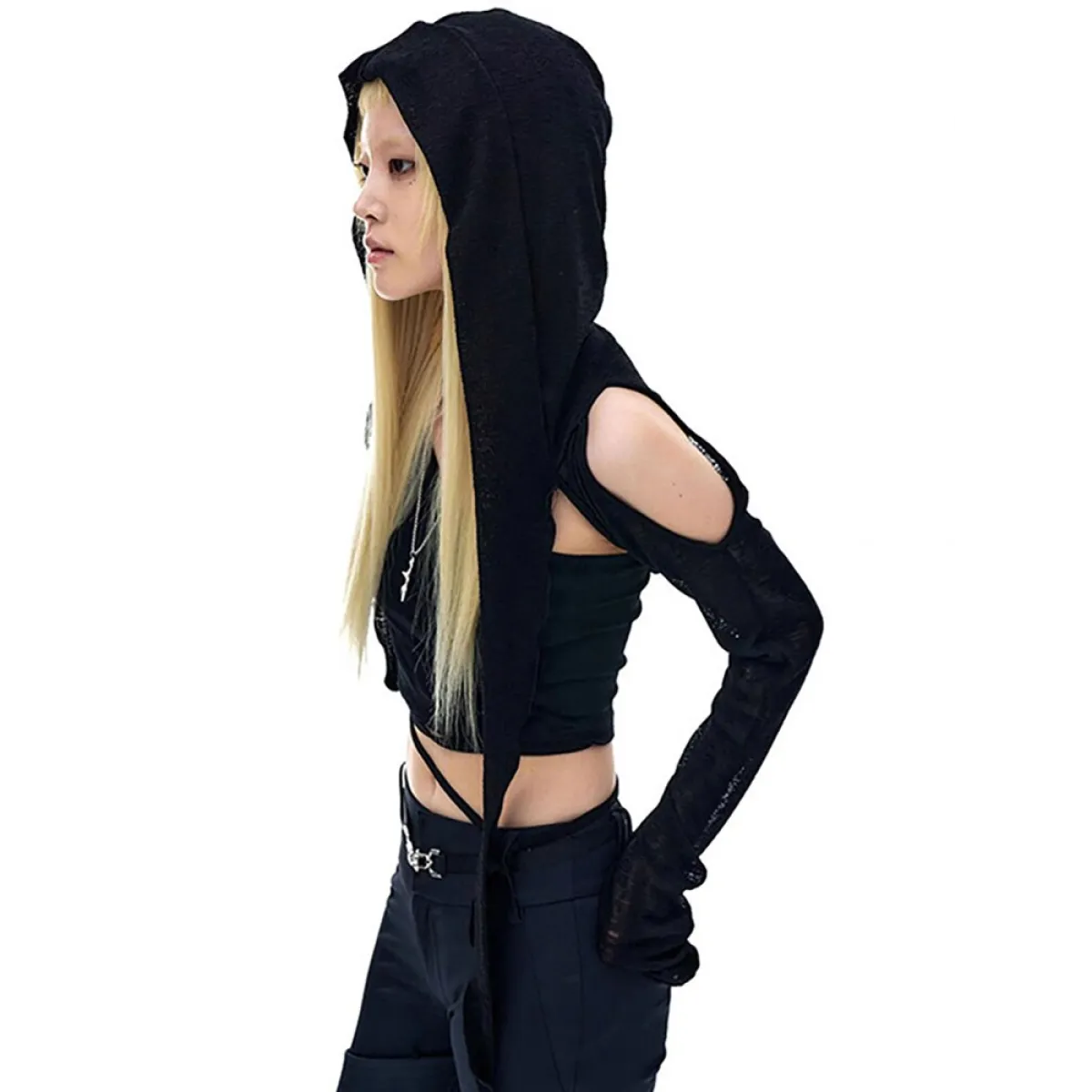 Hooded Long Sleeve Crop Top - Image 3