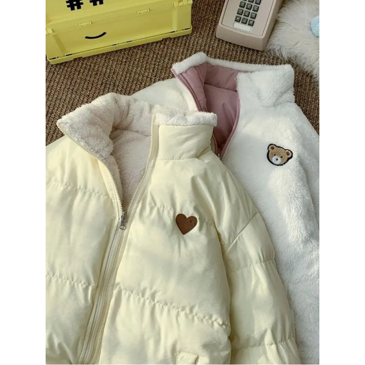 Kawaii Double Sided Love Bear Winter Puffer Jacket - Image 4