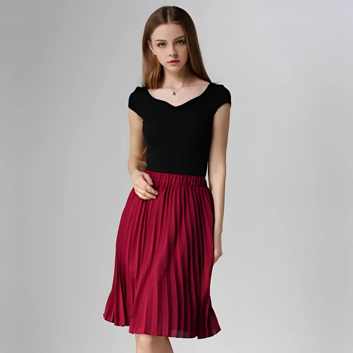 Knife-Pleated Chiffon Skirt - Image 4