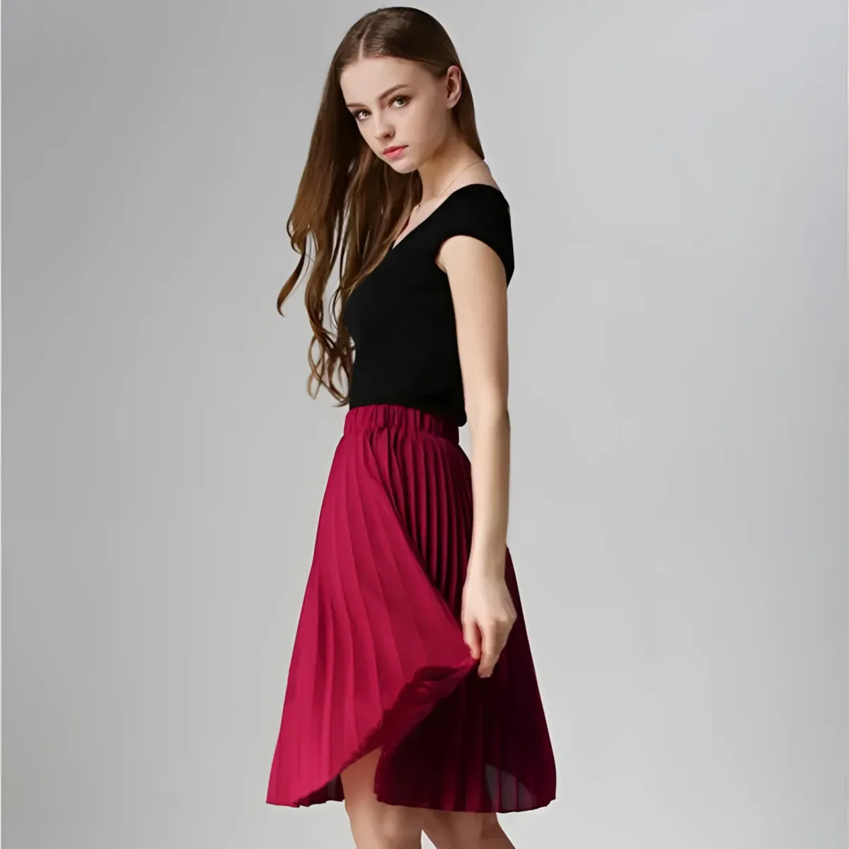 Knife-Pleated Chiffon Skirt - Image 5