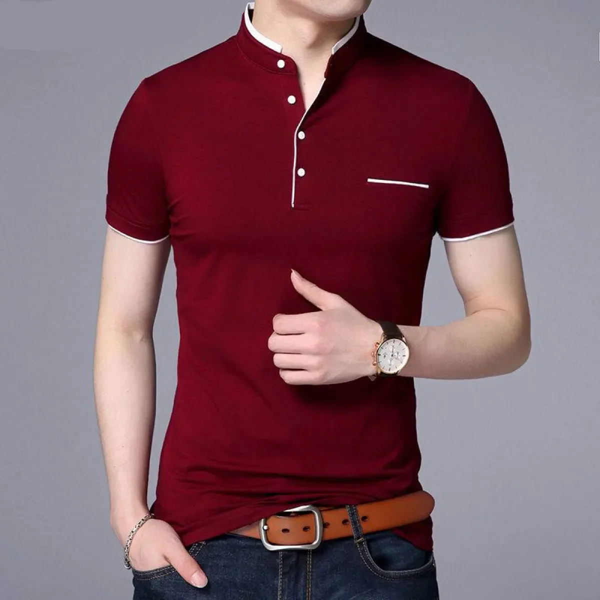 Mandarin Collar Active Shirt - Image 3