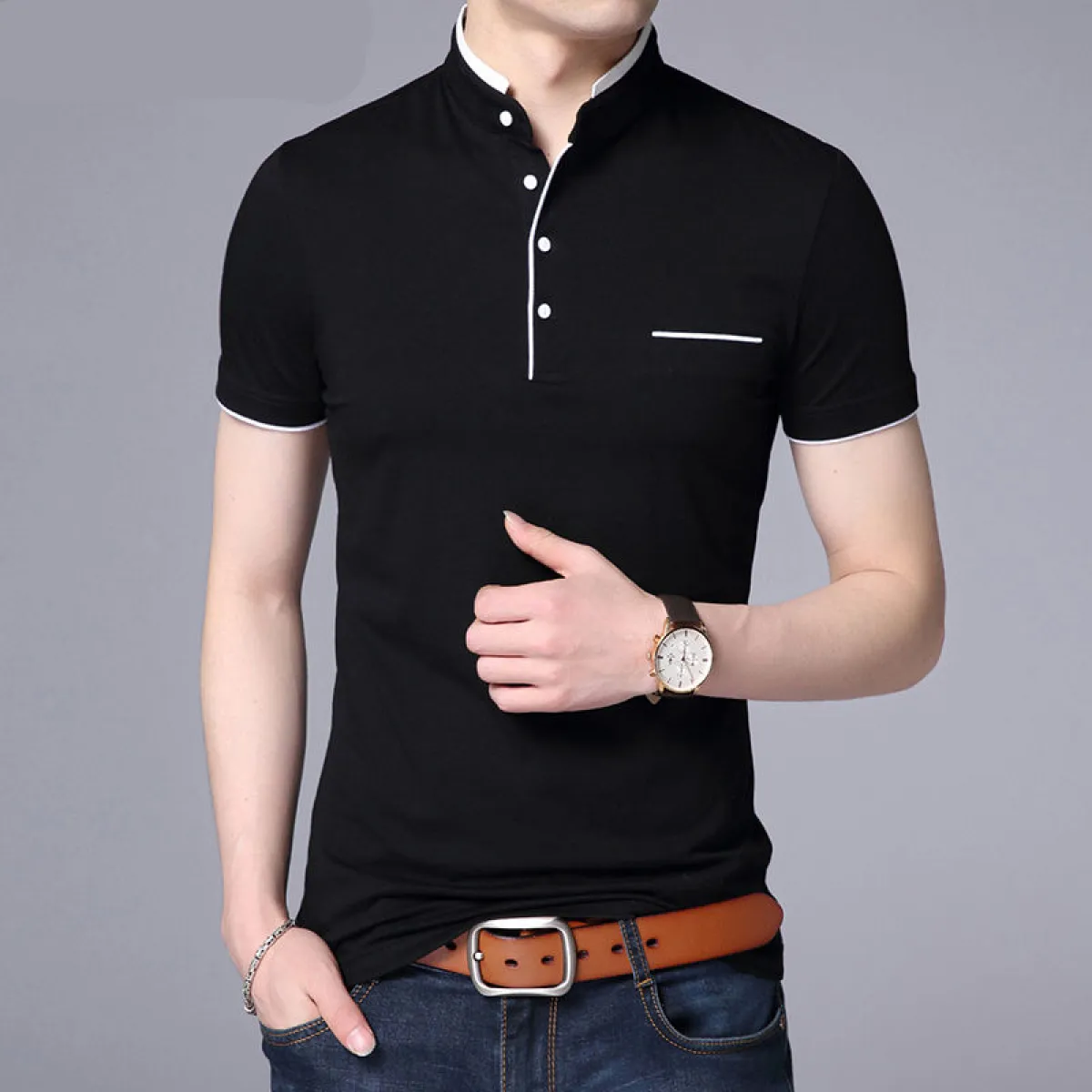 Mandarin Collar Active Shirt - Image 8