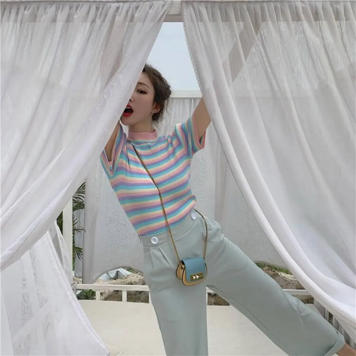 Pastel Striped Crop Top - Image 10