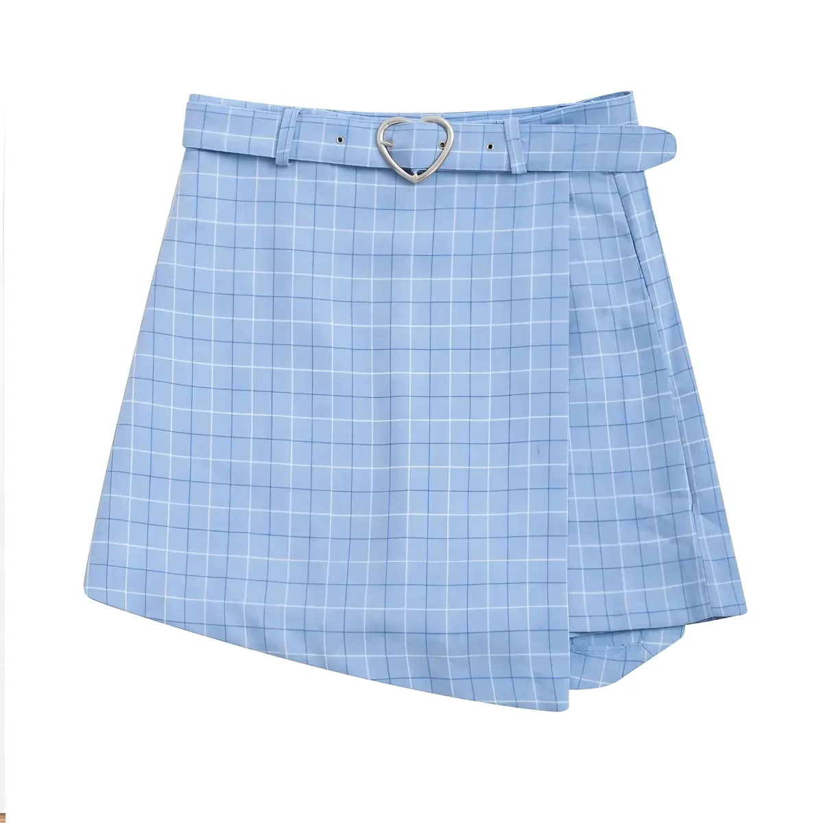 Plaid A-Line Mini Skirt with Heart Buckle - Image 4