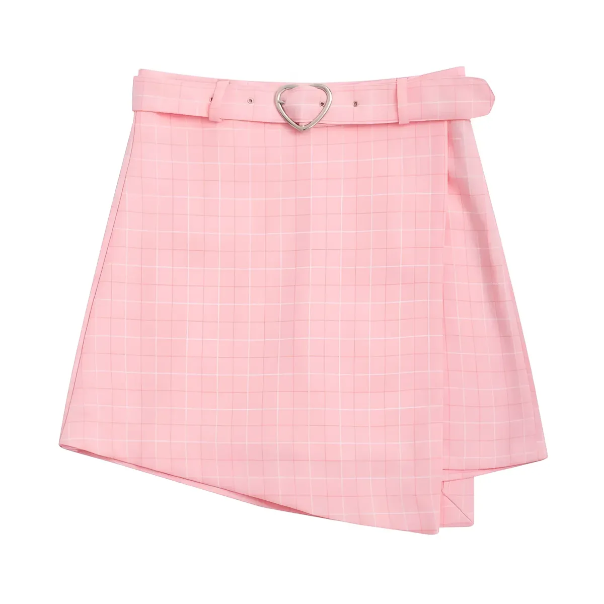 Plaid A-Line Mini Skirt with Heart Buckle - Image 5