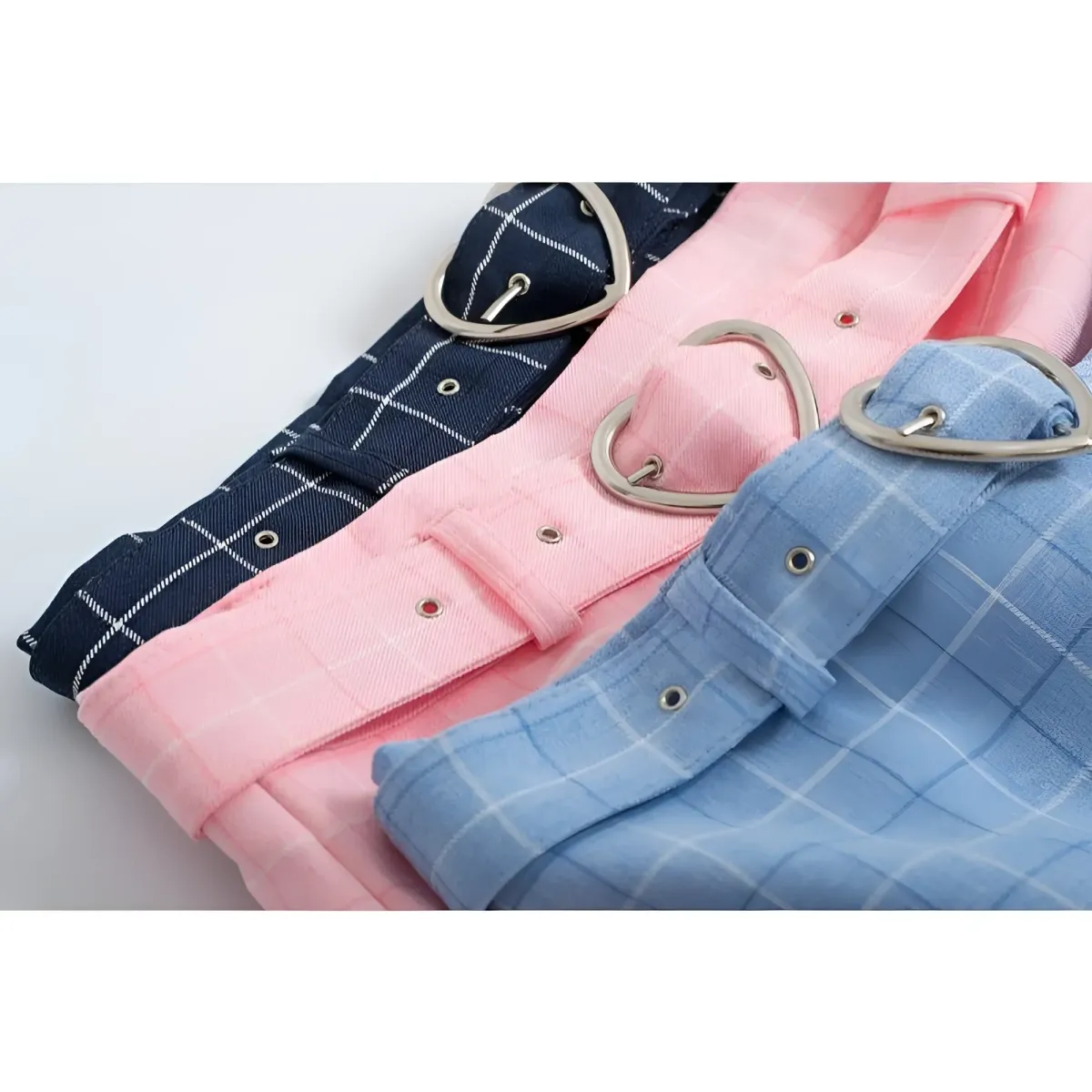 Plaid A-Line Mini Skirt with Heart Buckle - Image 6