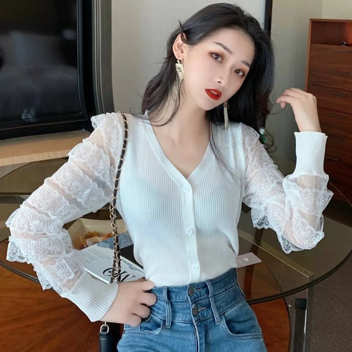 Ruffled Knitted Cardigan - Image 3