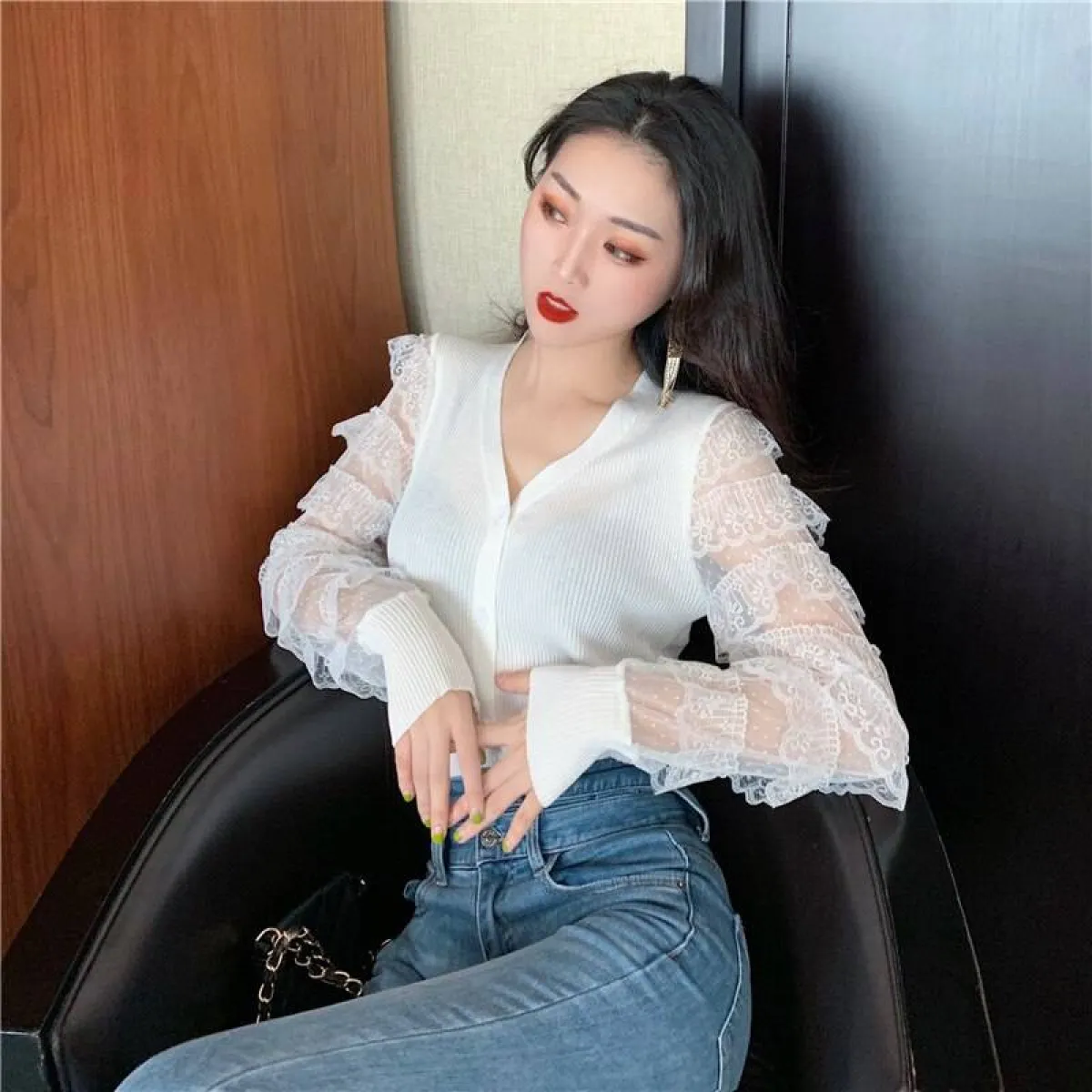 Ruffled Knitted Cardigan - Image 9