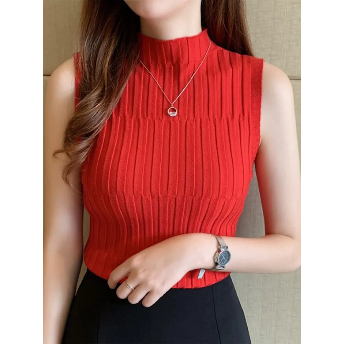 Solid Knitted Vest Tank Tops - Image 19