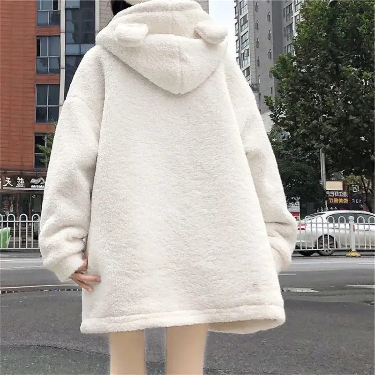 Winter Teddy Coat Women’s Oversized Hooded Jacket with Bows and Pockets - Image 5