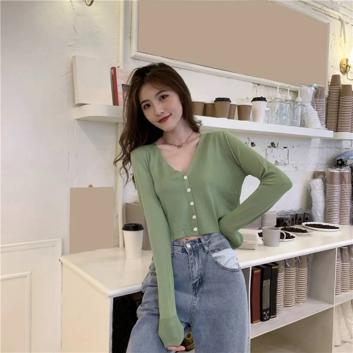 Women's Knitted Cropped Cardigan - Image 10