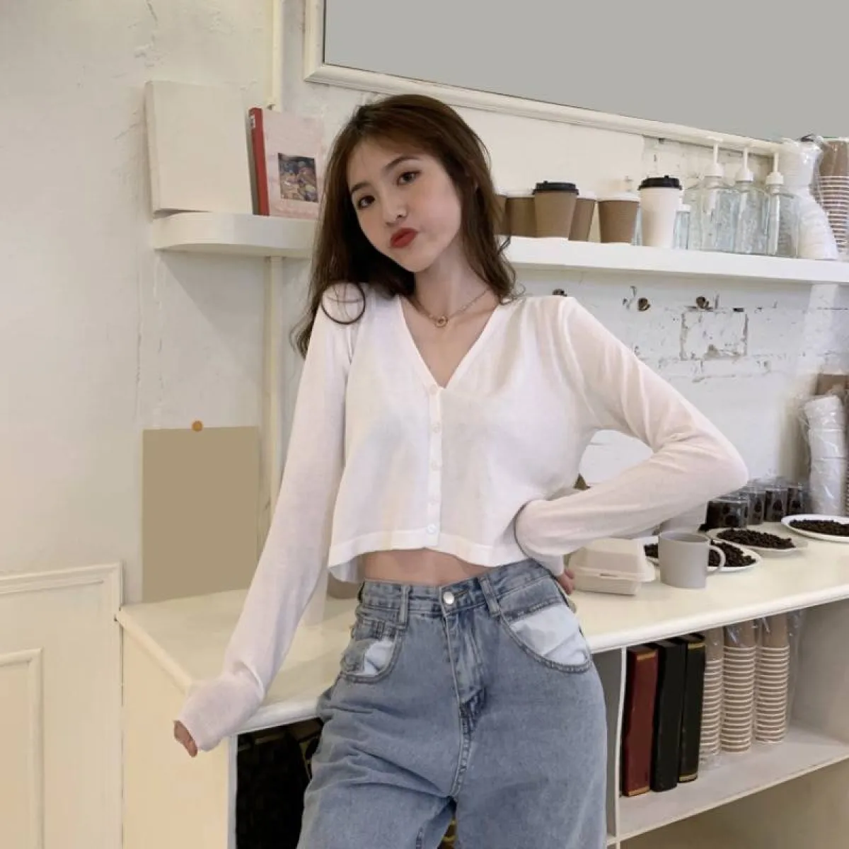 Women's Knitted Cropped Cardigan - Image 7