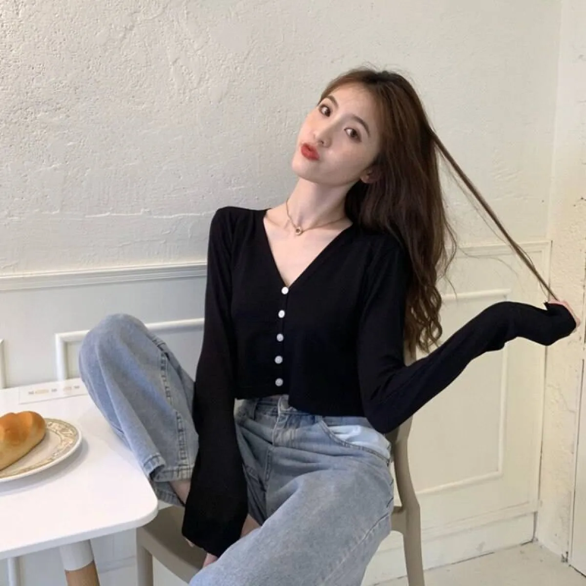 Women's Knitted Cropped Cardigan - Image 9