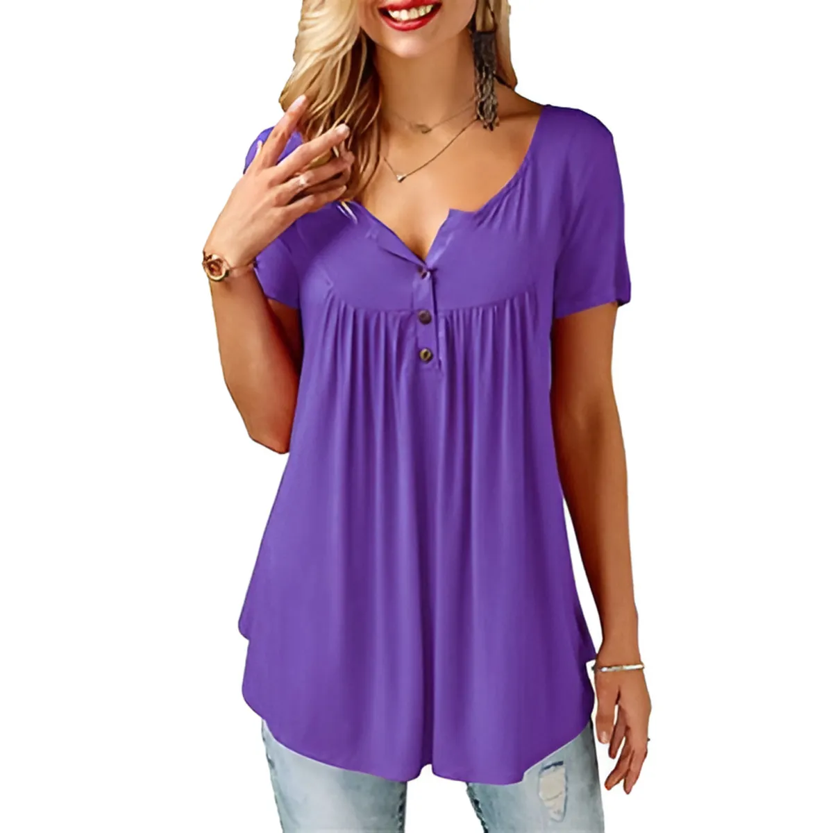 Women's Loose Summer V-Neck T-Shirt - Image 10