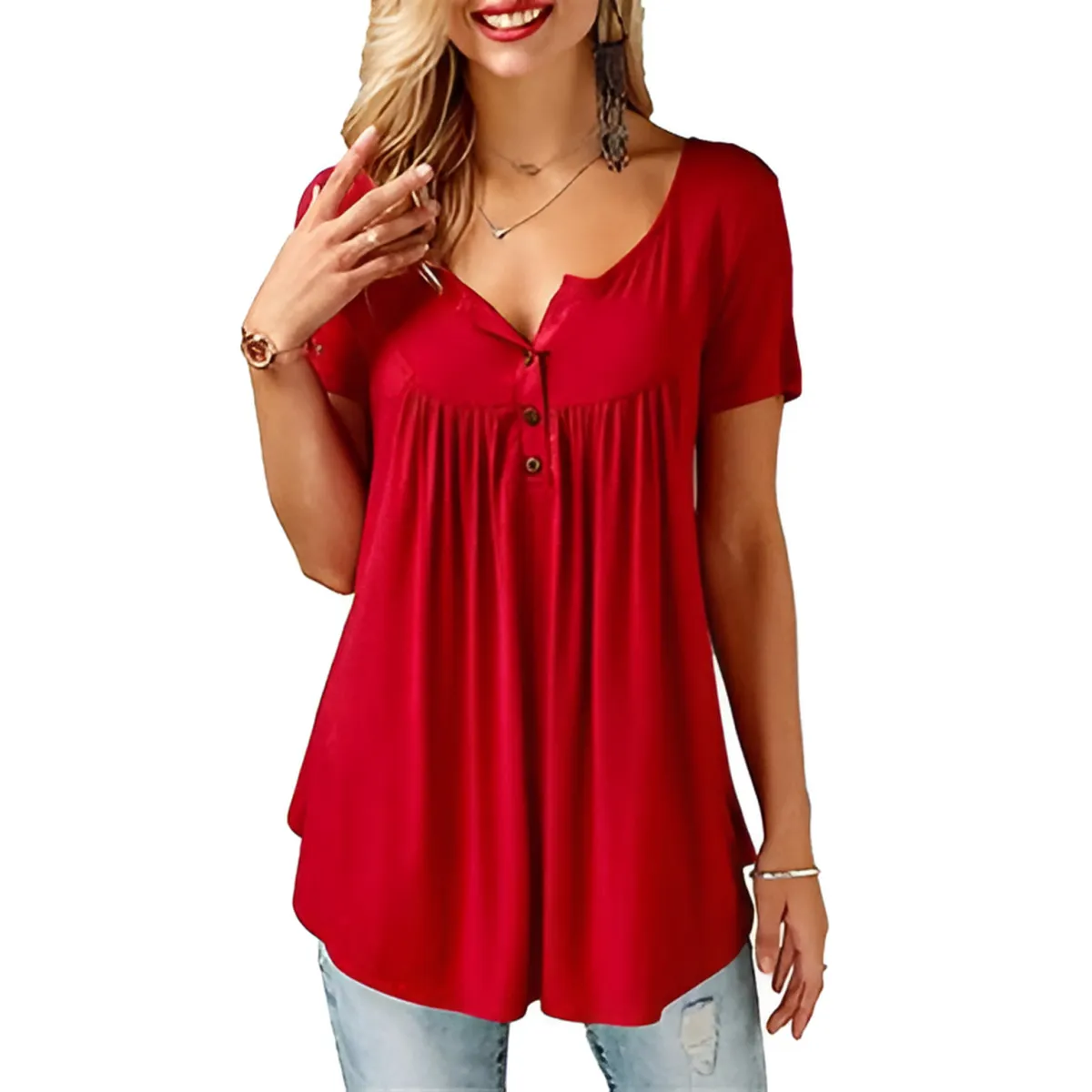Women's Loose Summer V-Neck T-Shirt - Image 11