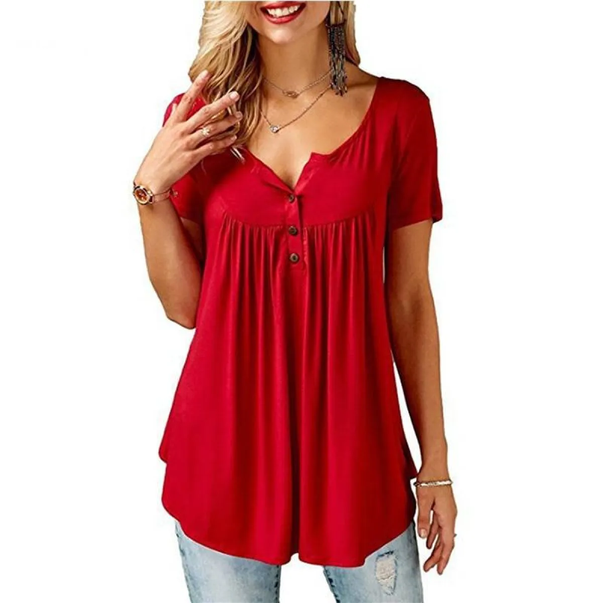 Women's Loose Summer V-Neck T-Shirt - Image 3
