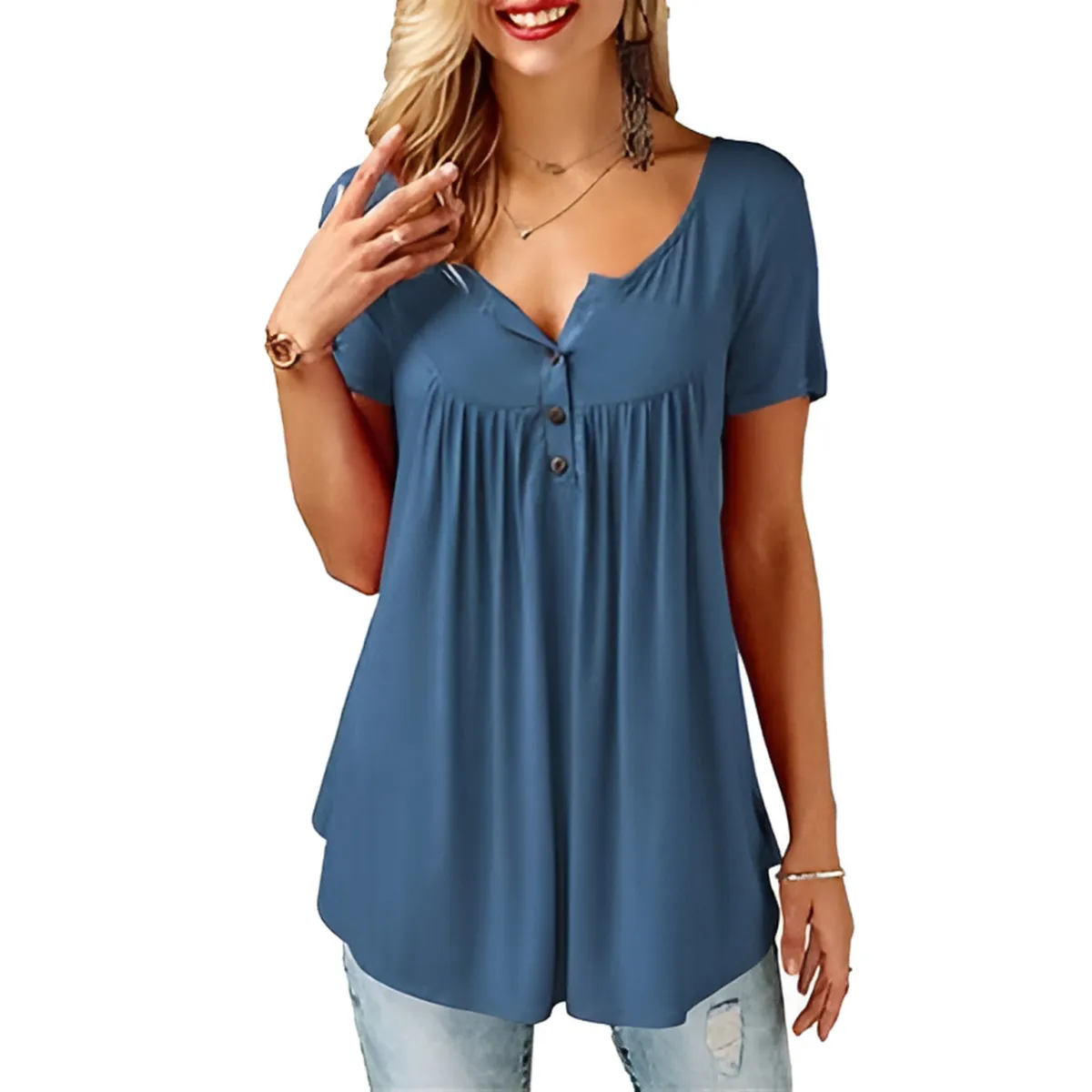 Women's Loose Summer V-Neck T-Shirt - Image 5